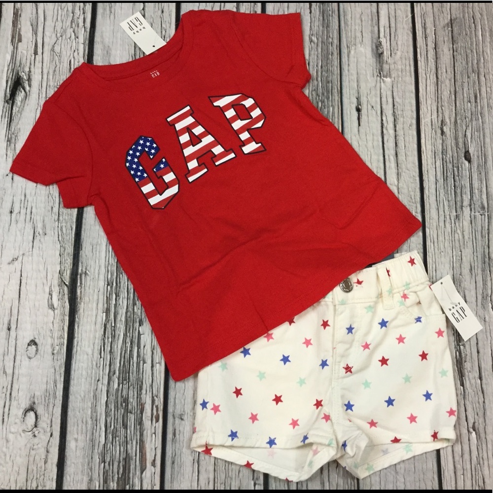 Gap Girls 18-24 Months, 2T or 3T Red Shirt & Denim Shorts Outfit